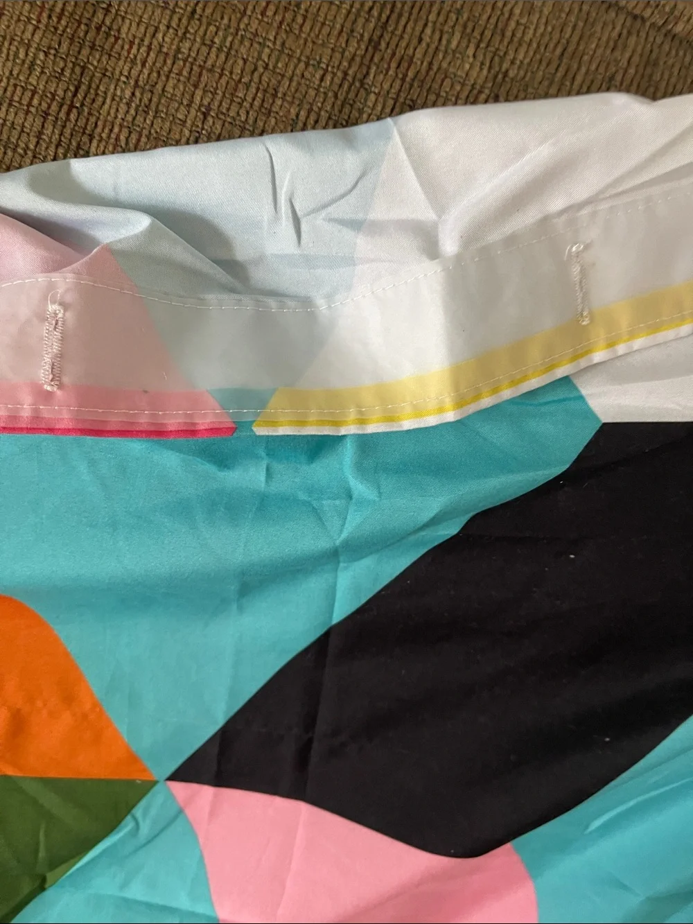 Vibrant Geometric Print shower curtains - Turquoise, Pink & Yellow